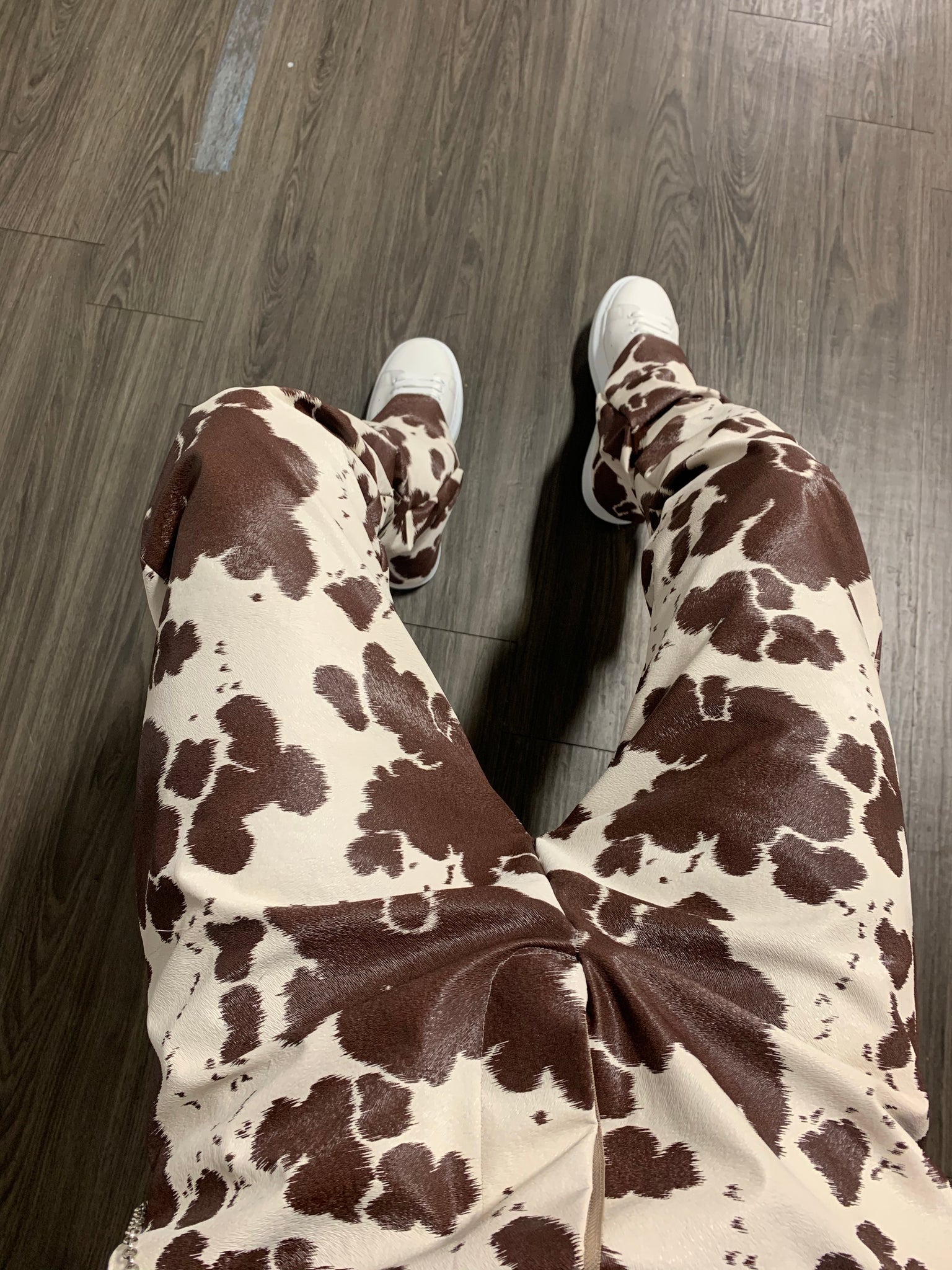 Brown Cow Print Stacked Pants