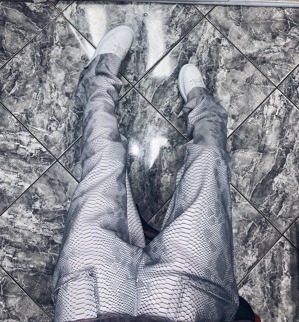 Gray Snake Skin Stacked Pants