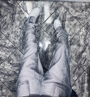 Gray Snake Skin Stacked Pants