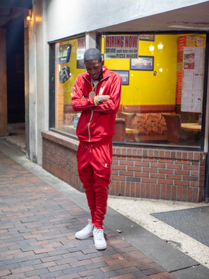 Red track suit